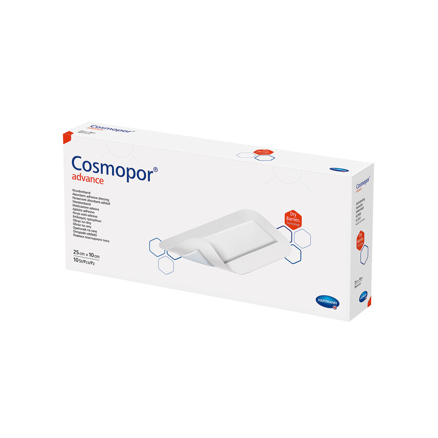 Cosmopor Advance, Wund- und Schnittverband bei starkem Exsudat, selbstklebend, steril, 25 cm x 10 cm, 10 Stück