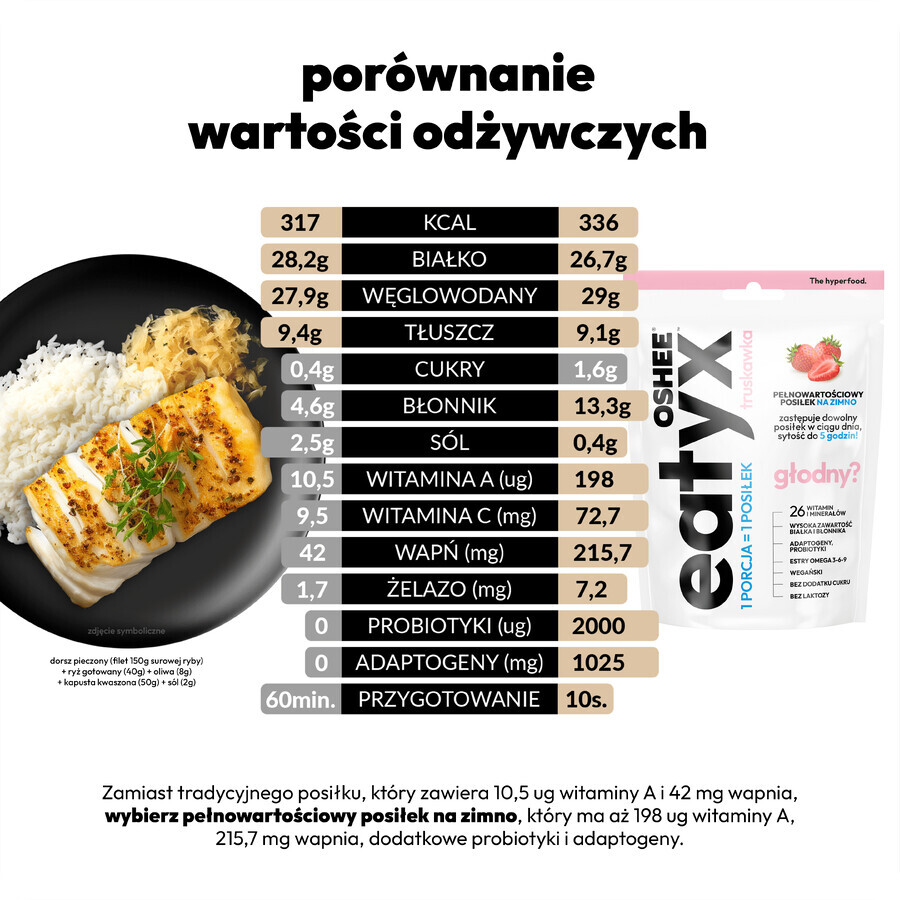 OSHEE Eatyx, repas froid en poudre, végétalien, fraise, 90 g