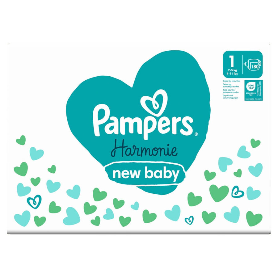 Pampers Harmonie, luiers, maat 1, 2-5 kg, 180 stuks