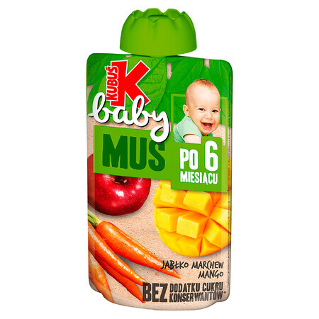 Kubuś Baby Mousse in a tube, apple, carrot, mango, after 6 months, 100 g