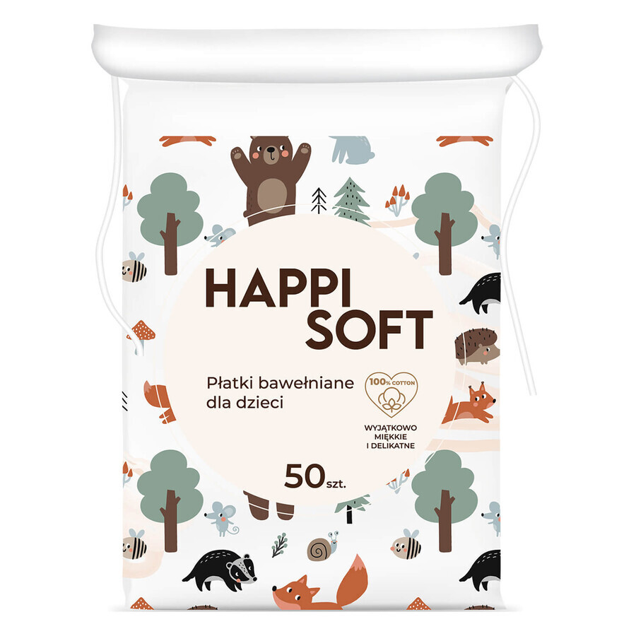 Happi Soft, wattenschijfjes voor baby's, vierkant, 50 stuks