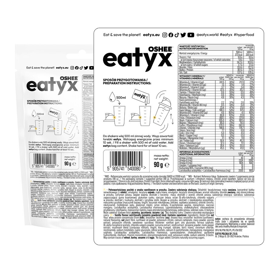 OSHEE Eatyx, făină praf rece, vanilie, 90 g