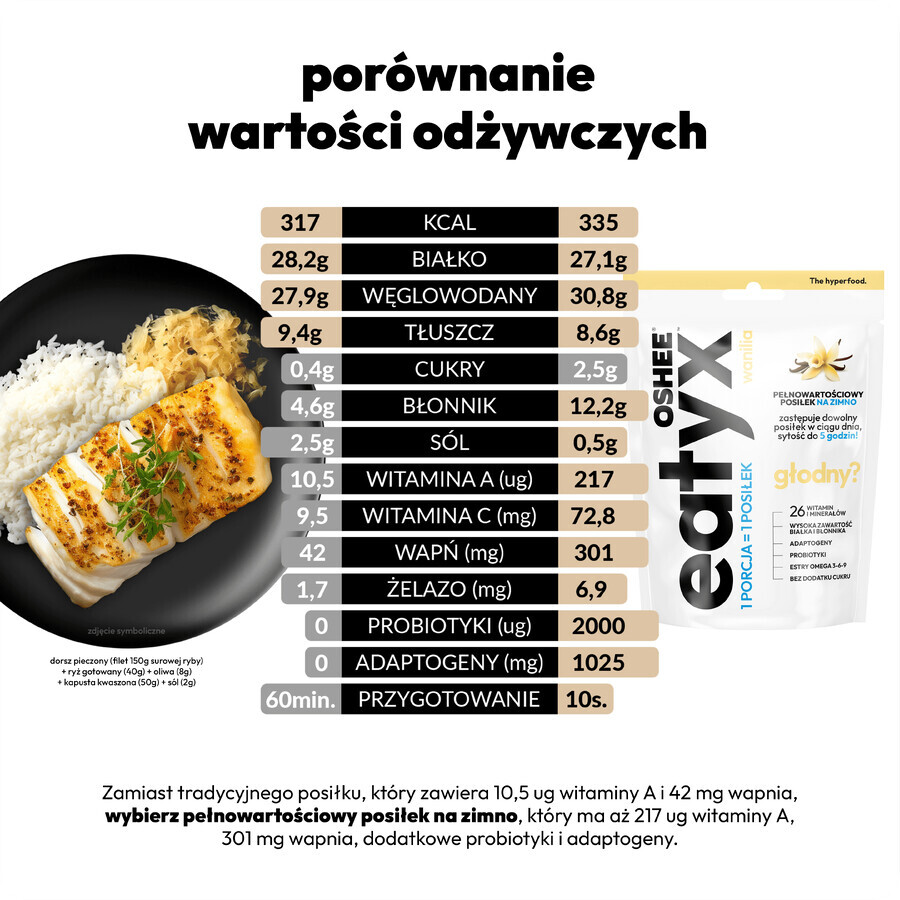 OSHEE Eatyx, făină praf rece, vanilie, 90 g