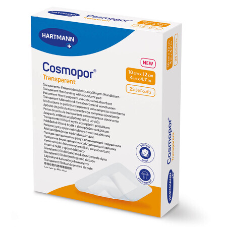 Cosmopor Transparant, transparant folieverband met absorberende laag, steriel, 10 x 12 cm, 25 st.