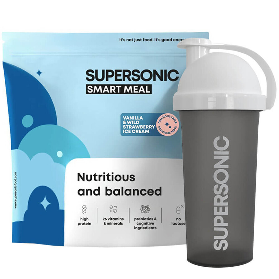 Supersonic Wholesome Smart Meal, Vanilleeis-Geschmack mit Walderdbeeren, 1,3 kg + Shaker, 700 ml gratis