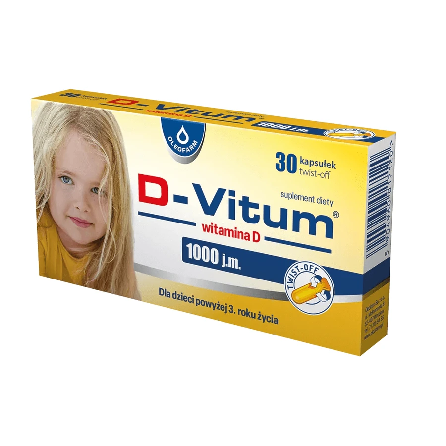 D-Vitum 1000 IU, Vitamin D für Kinder ab 1 Jahr, 30 Kapseln mit Drehverschluss