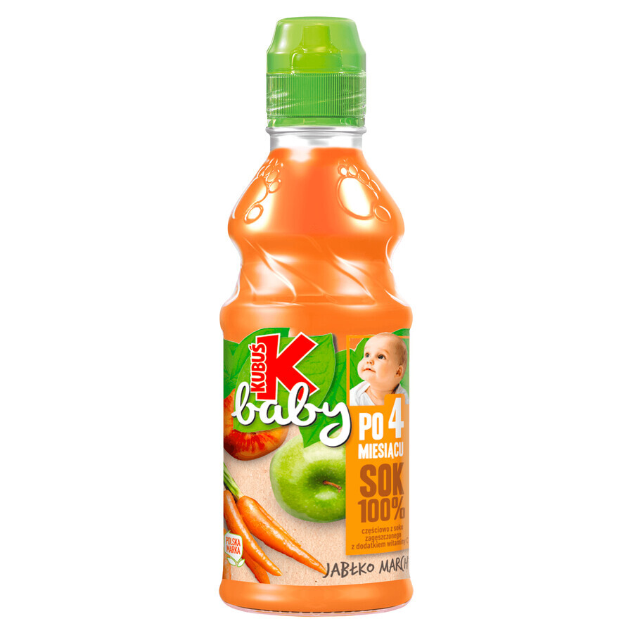 Kubuś Zumo para bebés 100%, a partir de 4 meses, manzana, zanahoria, 300 ml