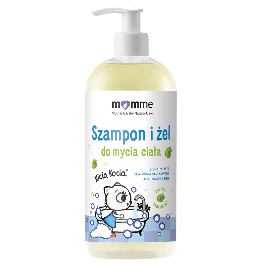 Momme Kitten, șampon și gel de spălare a corpului 2 în 1, măr verde, 500 ml