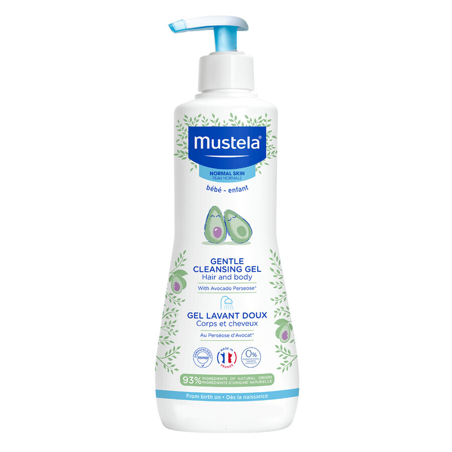 Mustela Bebe Enfant Hydra Bebe Set, Körpermilch 750 ml + sanftes Reinigungsgel 750 ml + gratis Tauschmattenbeutel