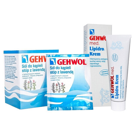 Set Gehwol med Lipidro hydratant pour les pieds 75 ml + sel de bain pour les pieds à la lavande, 20 g x 10 sachets