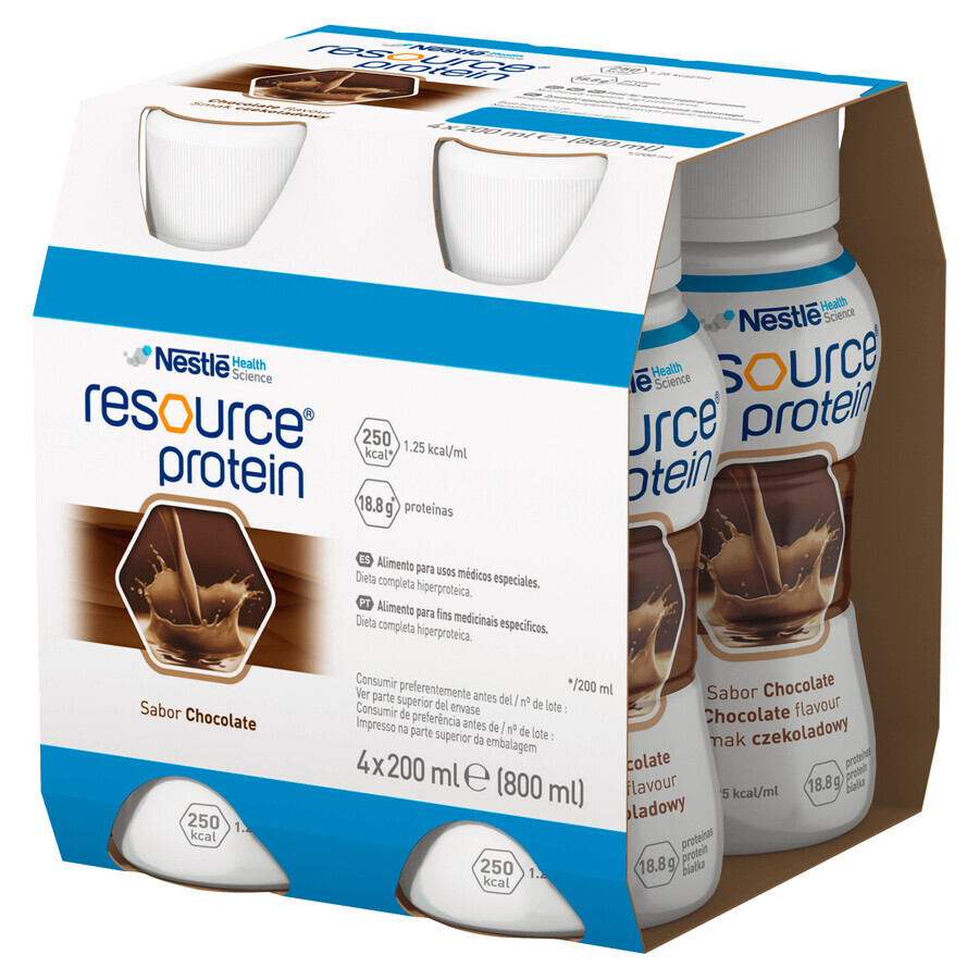 Resource Protein, formule nutritive, goût chocolat, 4 x 200 ml + sac de courses gratuit