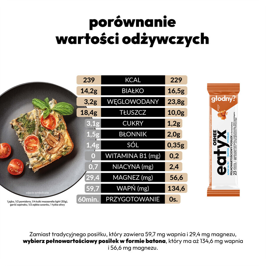 OSHEE Eatyx, baton de masă, caramel, 60 g