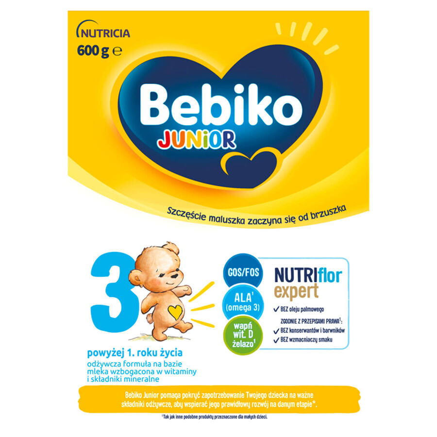 Bebiko Junior 3 Nutriflor Expert set, formula nutriente a base di latte, oltre 1 anno, 4 x 600 g