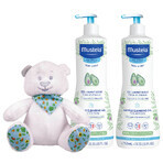 Mustela Bebe Enfant Set, sanfte Körper- und Kopfwäsche, ab Geburt, 2 x 750 ml + gratis Teddybär-Wickel