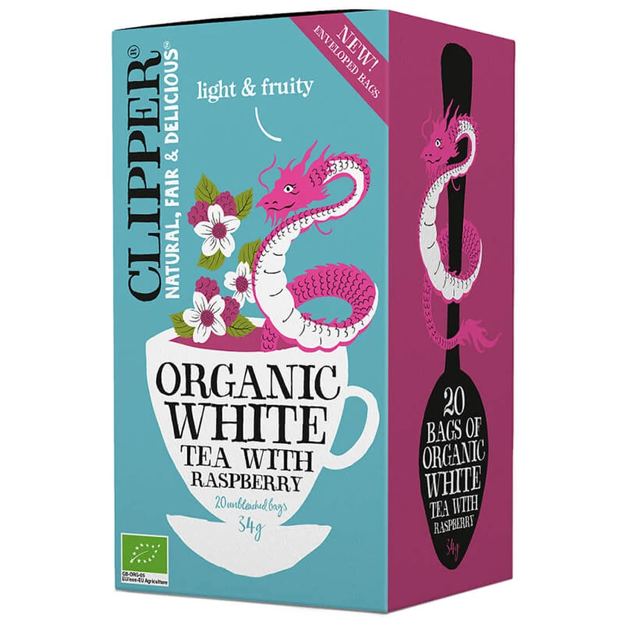 Clipper, herbata biała z maliną Bio, 1,7 g x 20 saszetek: ceny i cechy