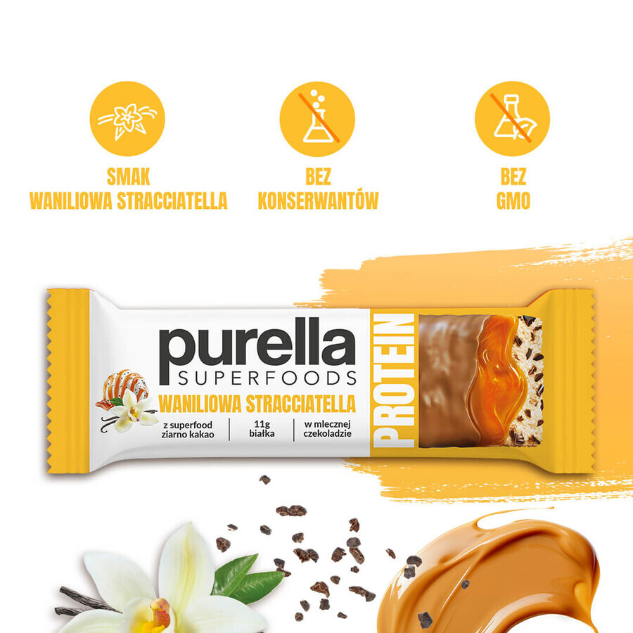 Purella Superfoods Protein, Eiweißriegel, Vanille Stracciatella, 45 g