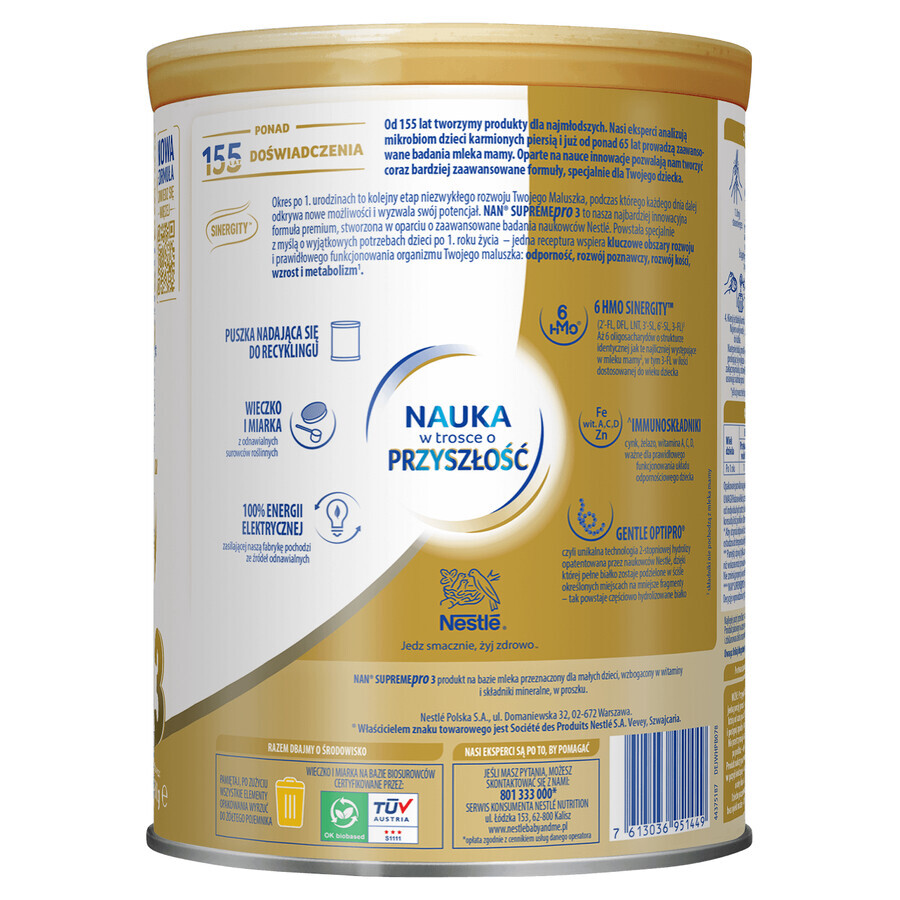 Set Nestlé NAN Supremepro 3 HMO, lait de suite pour bébés de plus d'un an, 4 x 800 g