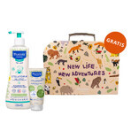 Coffret Mustela Stelatopia, Mustela Stelatopia gel douche dès la naissance, 500 ml + crème hydratante visage et corps dès la naissance, 150 ml + coffret, 1 gratuit