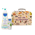 Coffret Mustela Stelatopia, Mustela Stelatopia gel douche dès la naissance, 500 ml + crème hydratante visage et corps dès la naissance, 150 ml + coffret, 1 gratuit