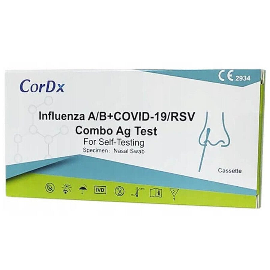 CorDx Influenza A/B + COVID-19/RSV Combo Ag, Antigentest für 4 Viren, 1 Stück