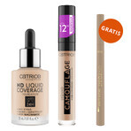 Catrice HD Liquid Coverage Foundation 24H, flüssige Foundation, 010 Light Beige, 30 ml + flüssiger Abdeckstift, 010 Porcellain, 5 ml + kostenloser Augenbrauenstift