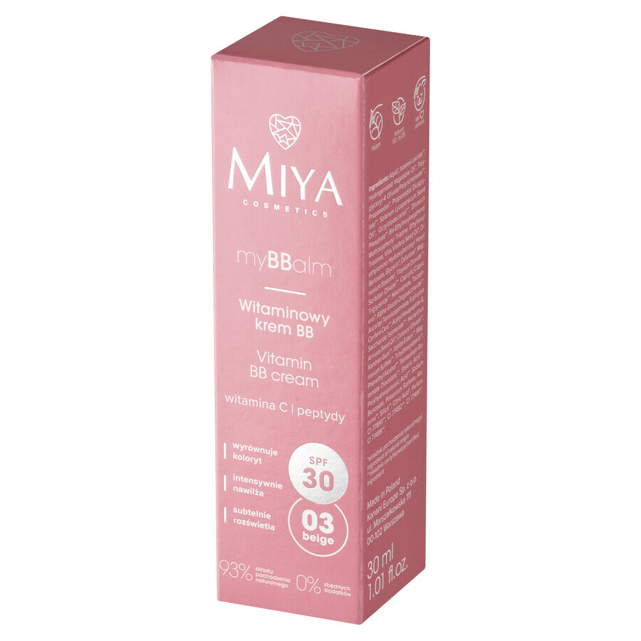 Miya myBBalm, Vitamin BB Creme, SPF 30, 03 beige, 30 ml