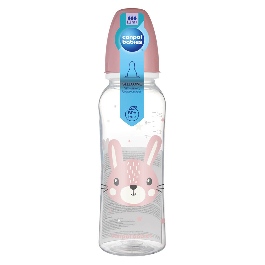 Canpol Babies, sticlă subțire, Animale drăguțe, roz, de la 12 luni, 250 ml