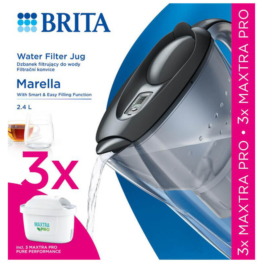 Brita Marella, carafe avec filtre 2,4 litres, graphite + filtre Maxtra Pro Pure Performance, 3 pièces