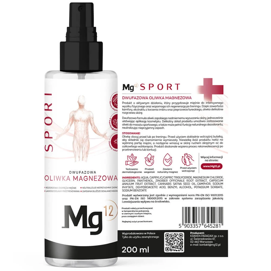 Mg12 Sport, aceite de magnesio bifásico, 200 ml