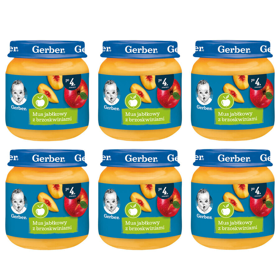 Set da dessert Gerber, mousse di mele con pesca, dopo 4 mesi, 6 x 125 g