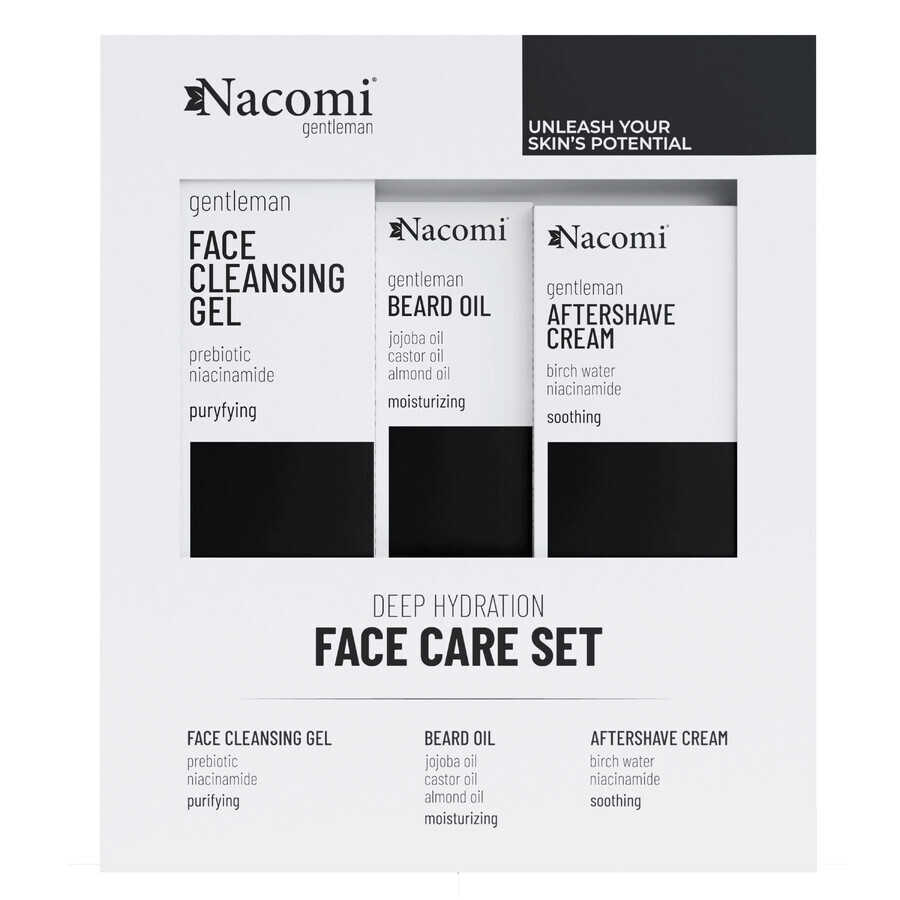 Nacomi Gentleman Deep Hydration Set, Gesichtswaschgel, 140ml + Bartöl, 40ml + Aftershave Creme, 50ml