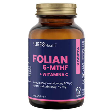 Pureo Health Folate 5-MTHF + Vitamin C, 60 capsules