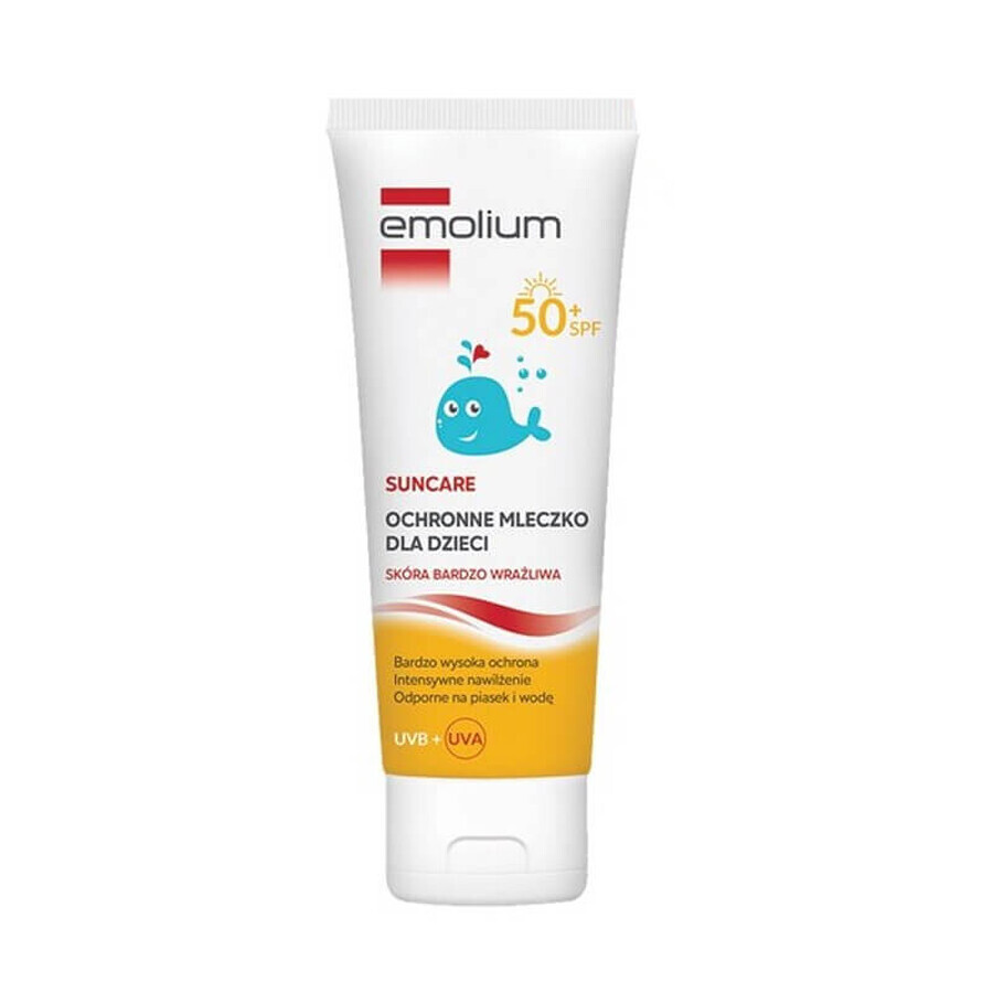 Set Emolium Suncare SPF 50+, protecție solară, 50 ml + spray de protecție solară, 100 ml + loțiune de protecție solară, 125 ml + prosop de baie gratuit