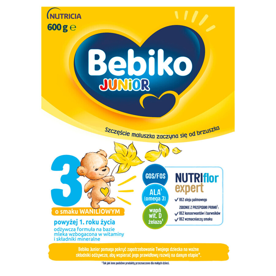 Bebiko Junior 3 Nutriflor Expert set, voedzame melkvoeding, vanaf 1 jaar, vanillesmaak, 3 x 600 g