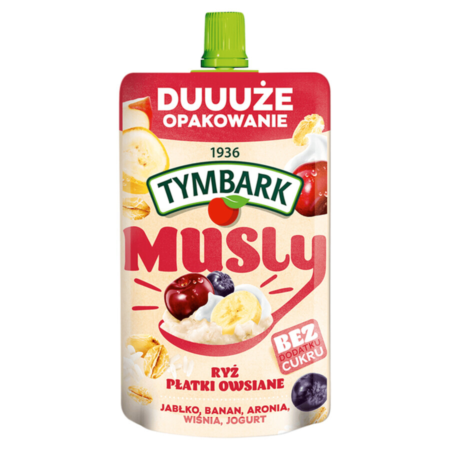 Tymbark Musly într-un tub, orez, fulgi de ovăz, mere, banane, chokeberry, cireșe, iaurt, fără zahăr adăugat, 170 g