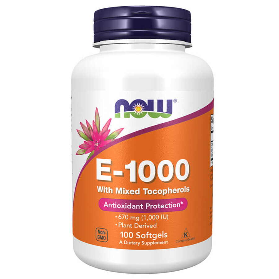 Now Foods E-1000, vitamin E with mixed tocopherols, 100 gel capsules