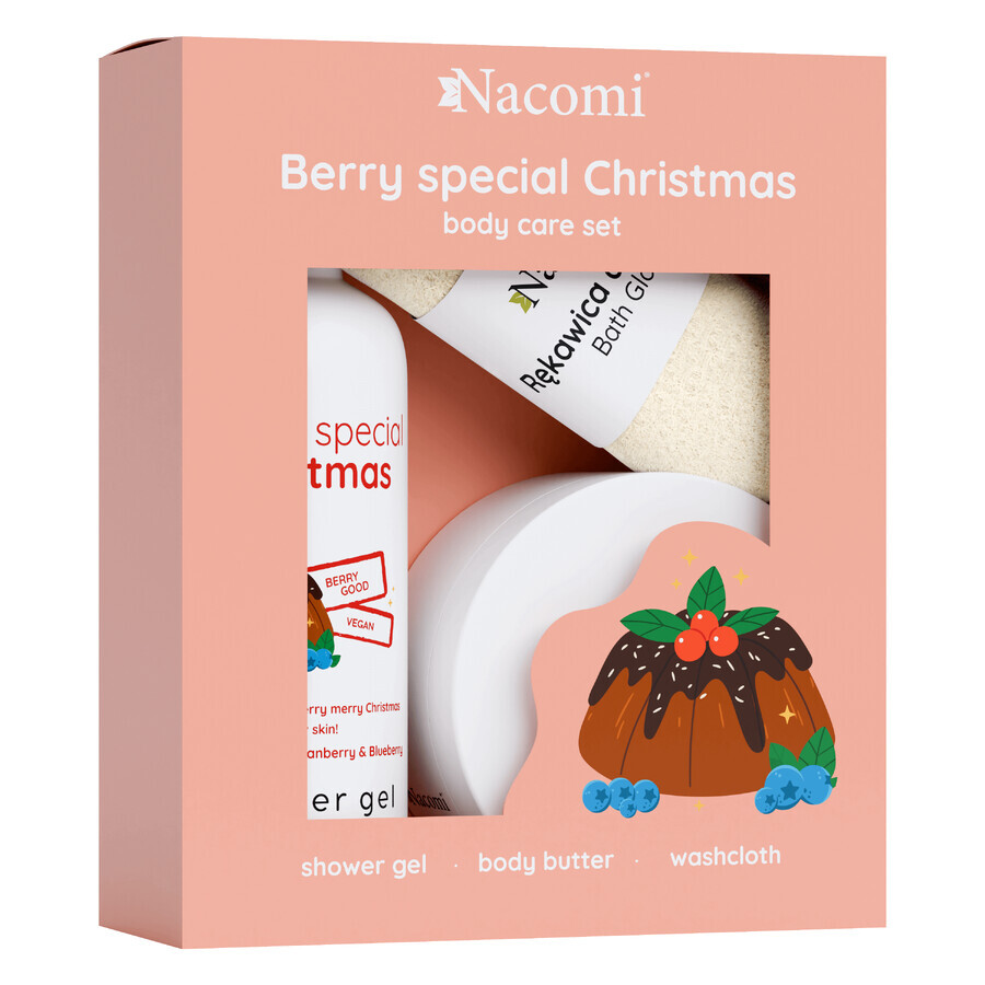 Nacomi Berry speciale kerstset, douchegel, 300 ml + body butter, 100 ml + badwant