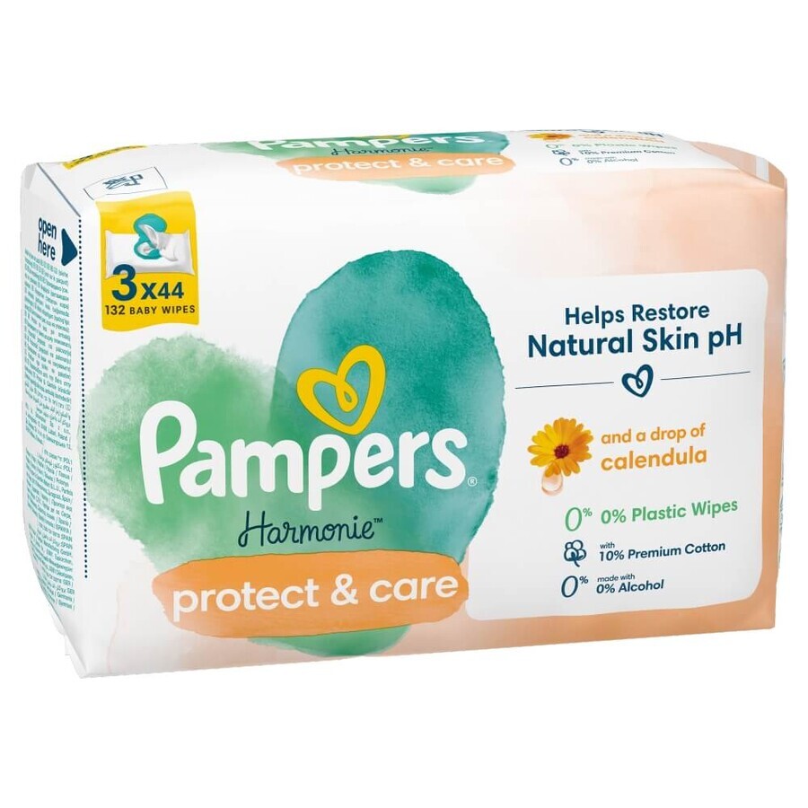 Pampers Harmonie Protect & Care, șervețele umede, 3 x 44 bucăți