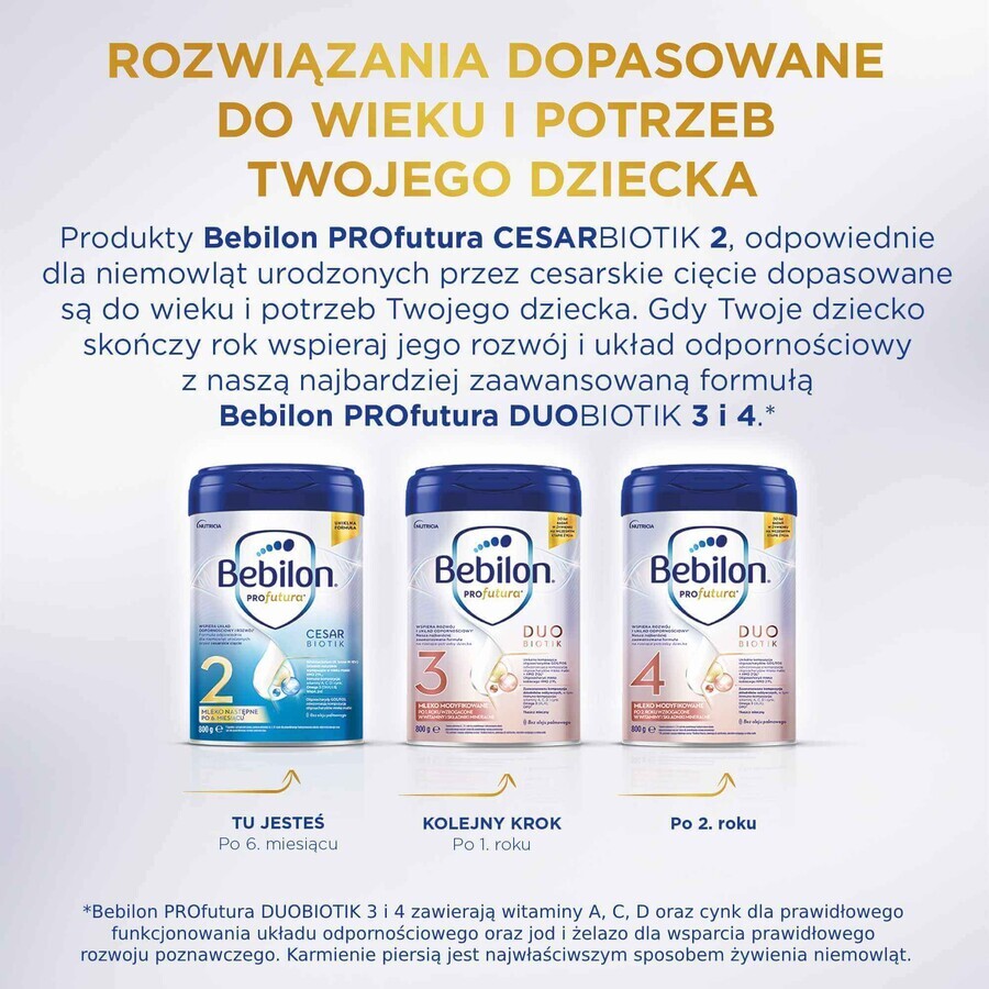 Set Bebilon Profutura CesarBiotik 2, lapte de continuare, după 6 luni, 3 x 800 g + Mustela Bebe Enfant, gel nutritiv de spălare, 300 ml gratuit