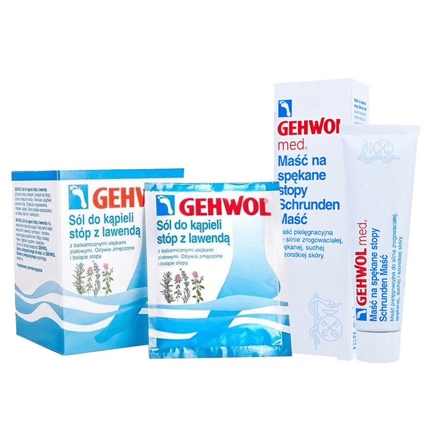 Set Gehwol med Schrunden, Salbe für rissige Füße, 75 ml + Fußbadesalz mit Lavendel, 20 g x 10 Beutel