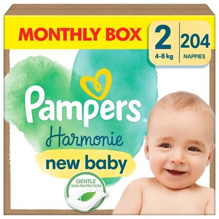 Pampers Harmonie, scutece, mărimea 2, 4-8 kg 204 bucăți