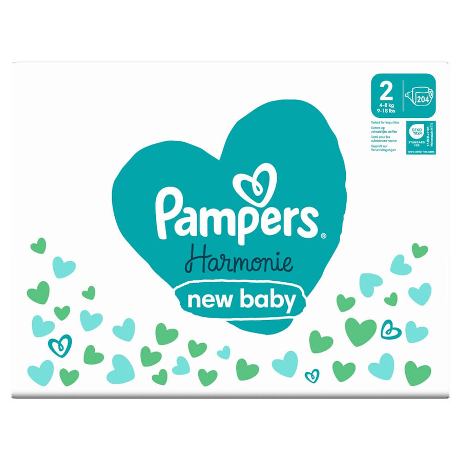 Pampers Harmonie, scutece, mărimea 2, 4-8 kg 204 bucăți