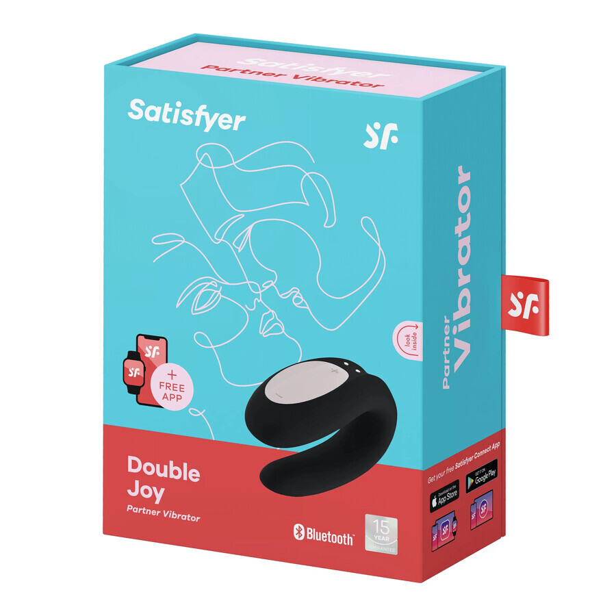 Satisfyer Double Joy, vibratore per coppie controllato dal telefono, nero