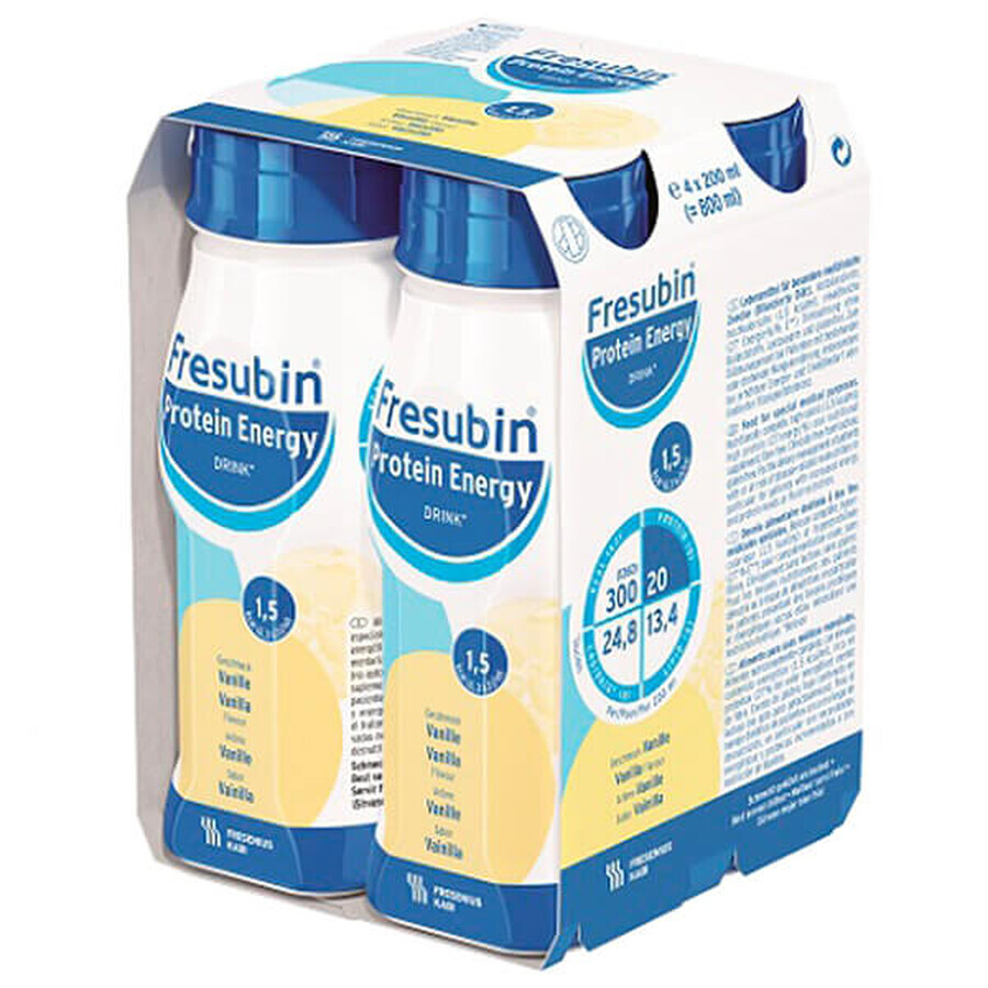 Fresubin Eiwit Energiedrank, voedzame bereiding, vanillesmaak, 4 x 200 ml KORT GEDATUM