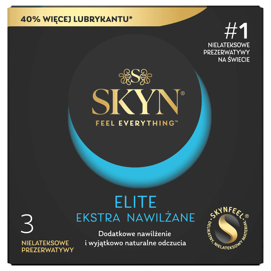 Unimil Skyn Elite Extra Lubricated, non-latex condoms, extra moistened, 3 pieces