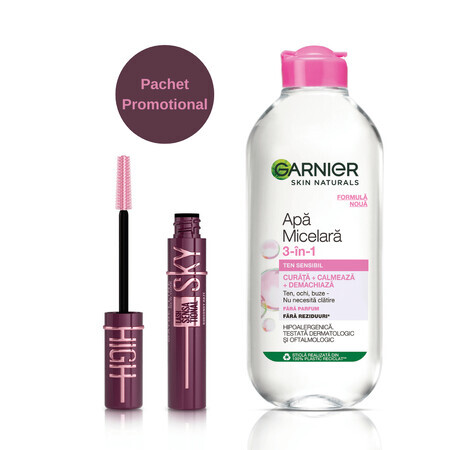 Garnier Skin Naturals Micellar Water + Maybelline New York Lash Sensational Sky High Mascara, Burgundy Haze, 400 ml + 7,2 ml, loreal