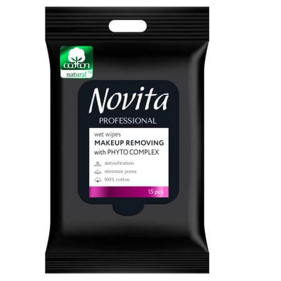 Toallitas húmedas limpiadoras con fitocomplejo, 15 uds, Novita