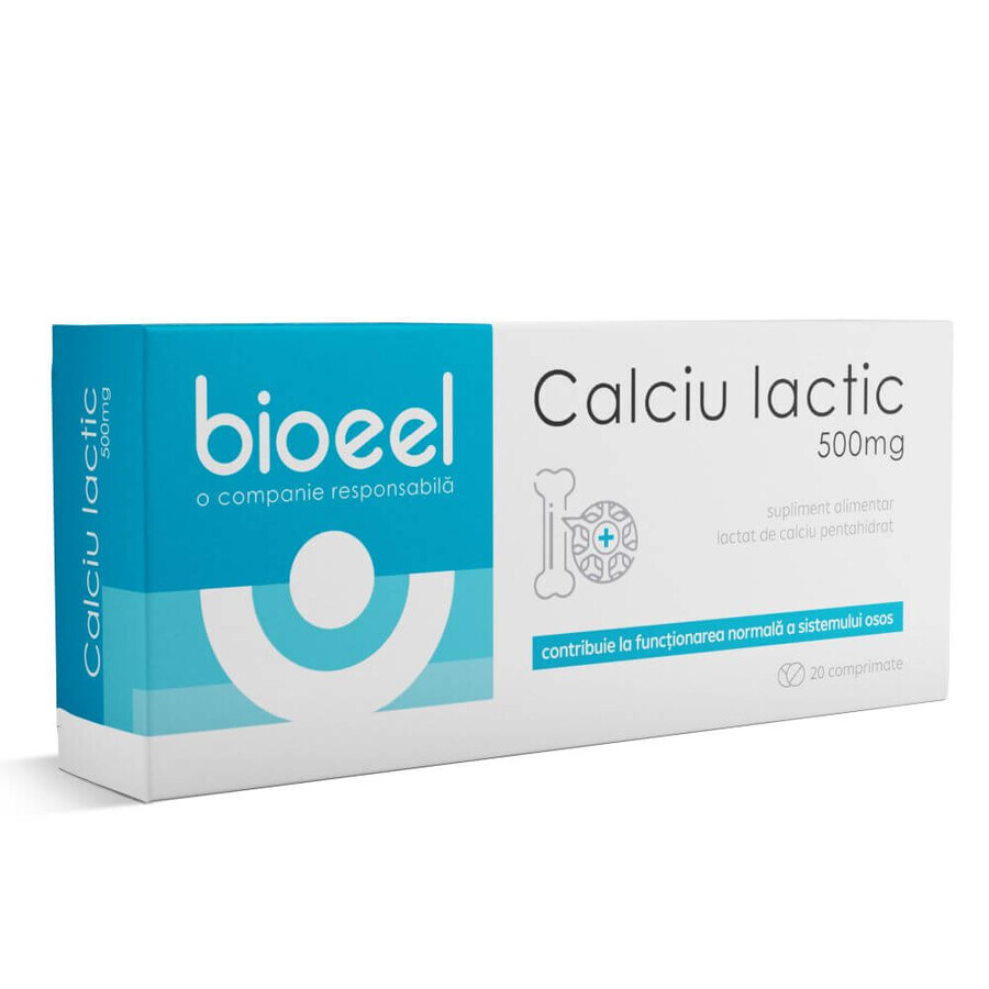 Calcio láctico, 500 mg, 20 comprimidos, Bioeel