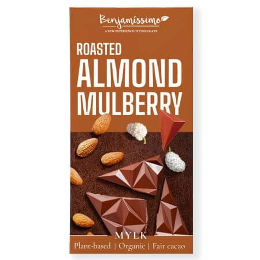 Bio-Schokolade mit Mandeln und Maulbeeren, 60 g, Benjamisimo