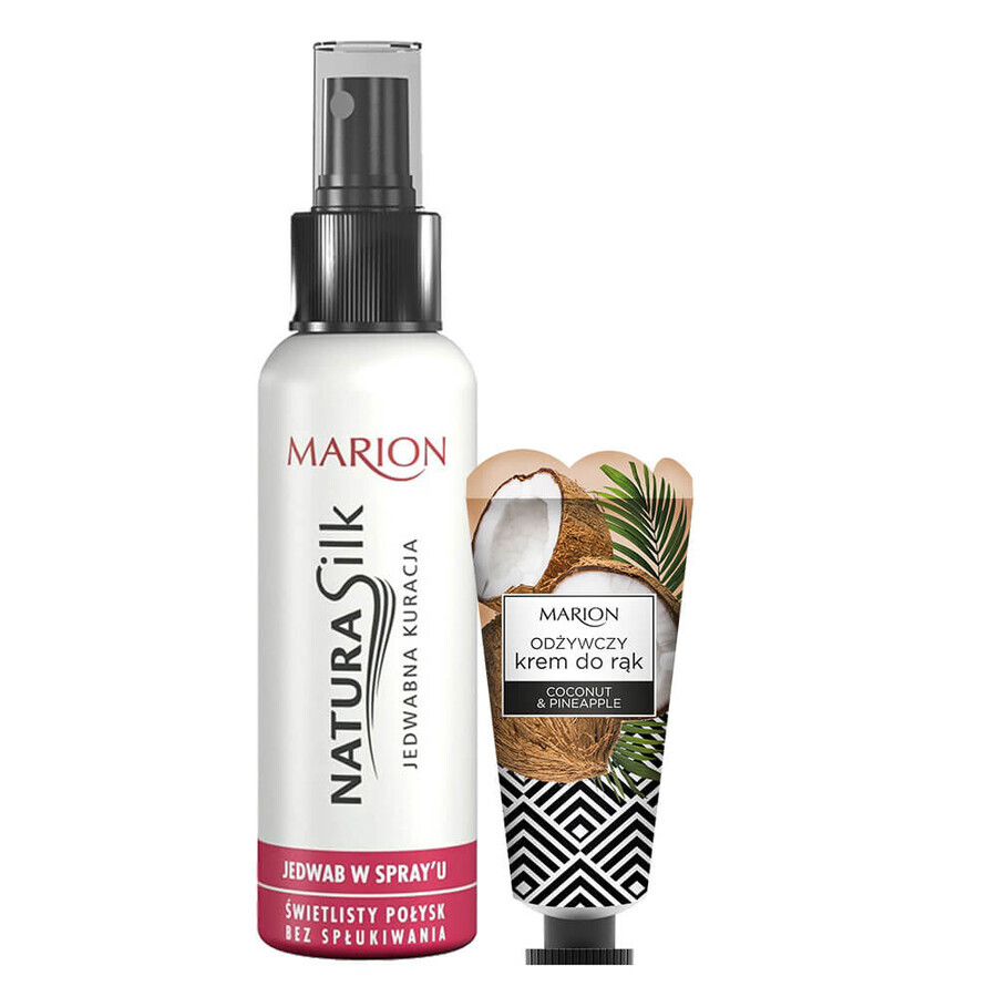 Marion Natura Silk, spray de mătase, 130 ml + cremă de mâini hrănitoare cu nucă de cocos și ananas, 50 ml gratis